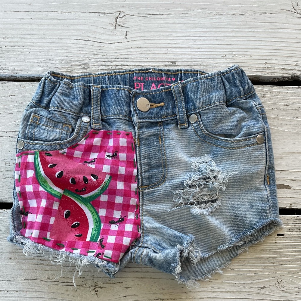 Custom watermelon ripped jean shorts toddler